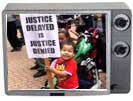 Young protestor in tv frame