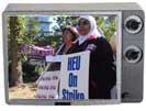 HEU Sodexho strikers at VGH rally in tv frame