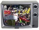 TV with image of Stand Together rally