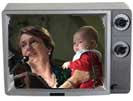 Helen Caldicott and baby in tv frame