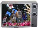 Picketers @ City Hall in tv frame