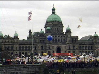 BC Legislature lawn covered with demonstrators