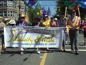 BC Federation of Labour banner in 2004 Pride parade