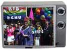 Pride activists in tv frame